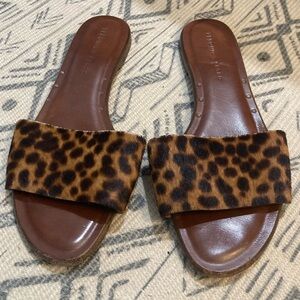 Veronica Beard Flor leopard pony hair sandals leather soles size 39.5